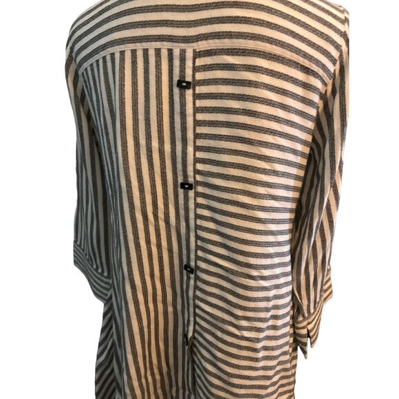 Soft Surrounding Striped Tunic Button Down Asymmetrical Hem Shirt, Size Medium - Picture 4 of 8